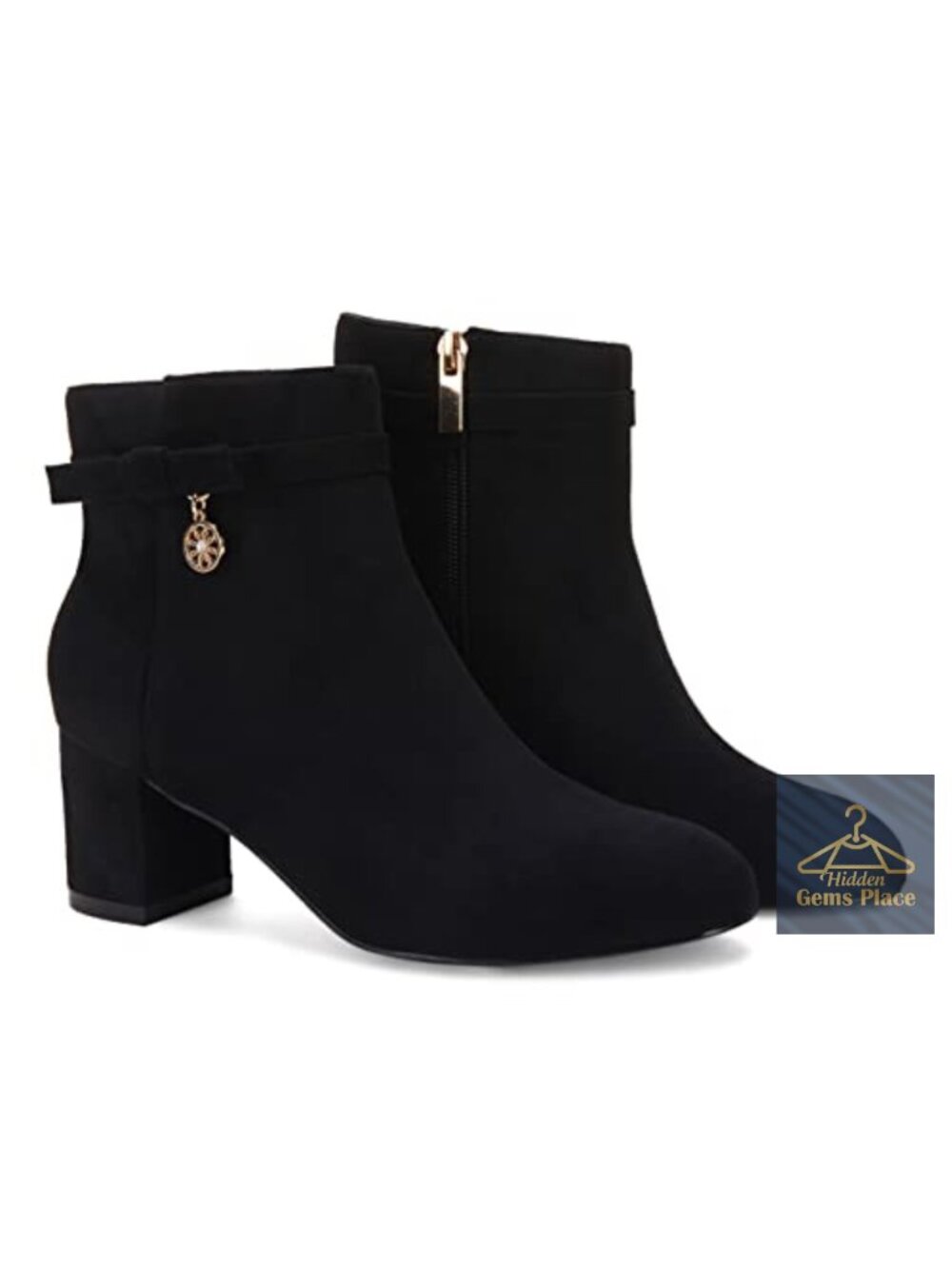 Velvety Suede Ankle Boots Block Heel Side Zipper